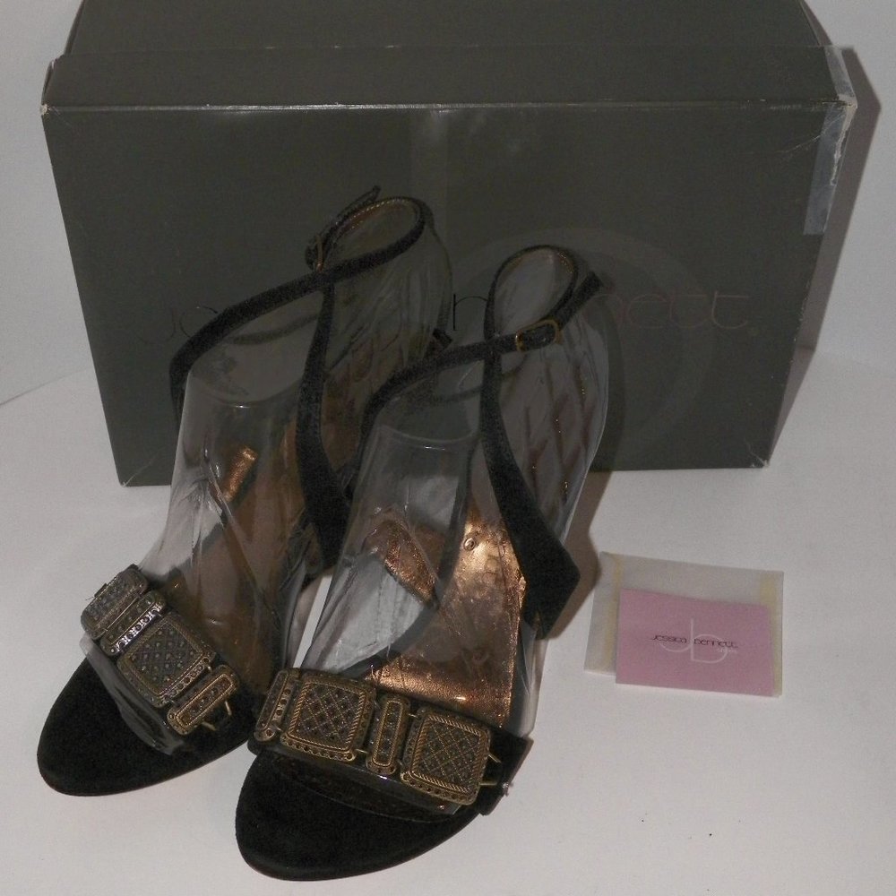 JESSICA BENNETT Jewel Black Suede Ankle Strap Heel